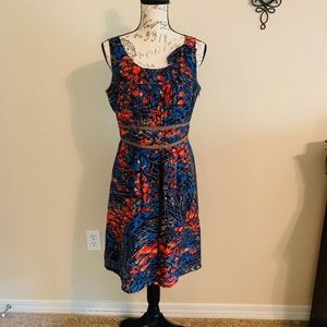 Cremieux 10 Dress Blue Orange Open Back Pleated
